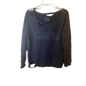 Chaser Champagne Dreams Cut Out Crew Neck Raglan Long Sleeve Sweatshirt Small
